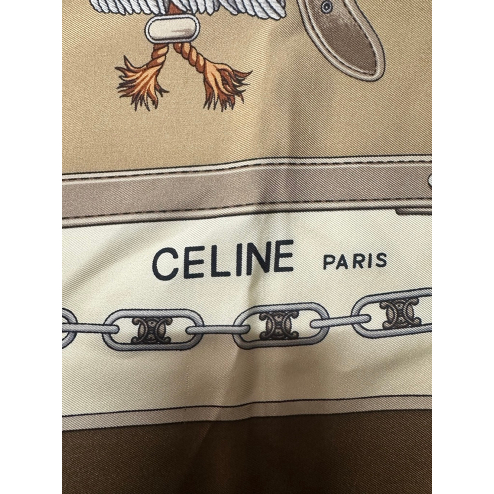 Women's Celine Beige & Brown Horse Print Silk Scarf One Size - Picture 7 of 7